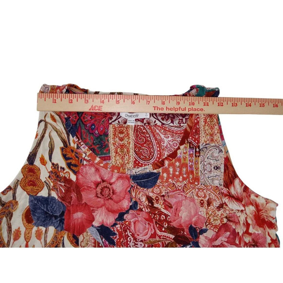 Chico's Womens Top Red Floral All Over Print Stretch Pullover Blouse Size L - Picture 9 of 12